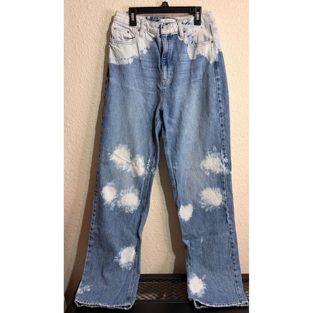 PacSun 90s Boyfriend High Rise Bleach Splatter Straight Leg Jeans Blue 28
